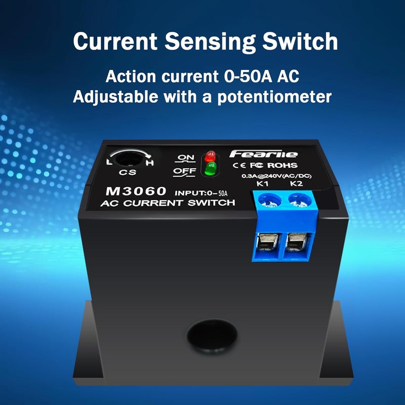 nodehawk Current Sensing Switch/Relay AC Current Sensing Switch 0-50A Normally Open Current Sensor Monitoring Relay,Linkage PLC Signal,Overload Controller(M3060) - Image 5